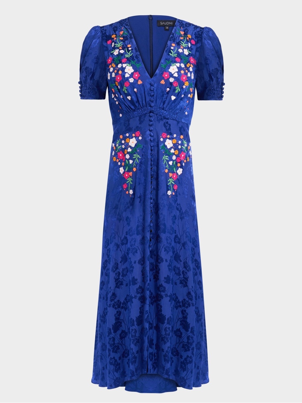 NWOT Saloni Lea Dress in Royal Indigo Embroidery